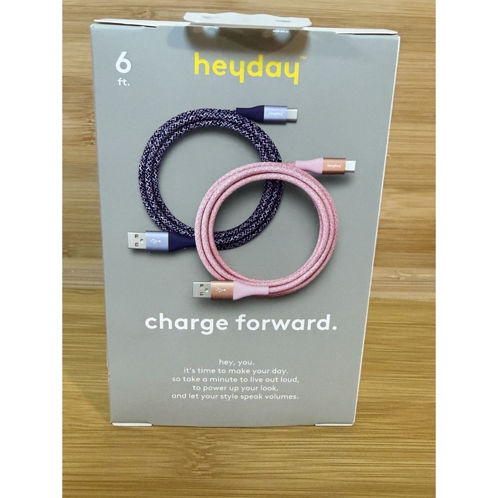 Heyday USB-A to USB-C 6 Ft Purple Pink Braided Charging Cable - 2 Pack New